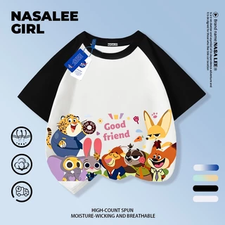 【จัดส่งวันเดียวกัน】เสื้อยืดผ้าฝ้ายเด็ก NASA สีน้ำเงินกรมท่า ลวดลายกระต่ายและหมาจิ้งจอก อายุ 3-16 ปี เสื้อยืดแขนสั้นสไตล์แคชวลสำหรับเด็กชายเด็กหญิง