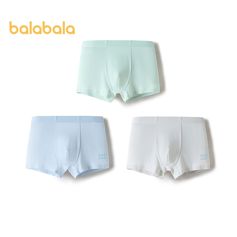 ชุดชั้นในเด็กชาย Balabala ปี 2026 ทำจากผ้าไหมน้ำแข็ง สบายตัว เหมาะสำหรับการใส่ทุกวันและไปโรงเรียน กางเกงนักมวยน่ารัก มาในแพคเกจ