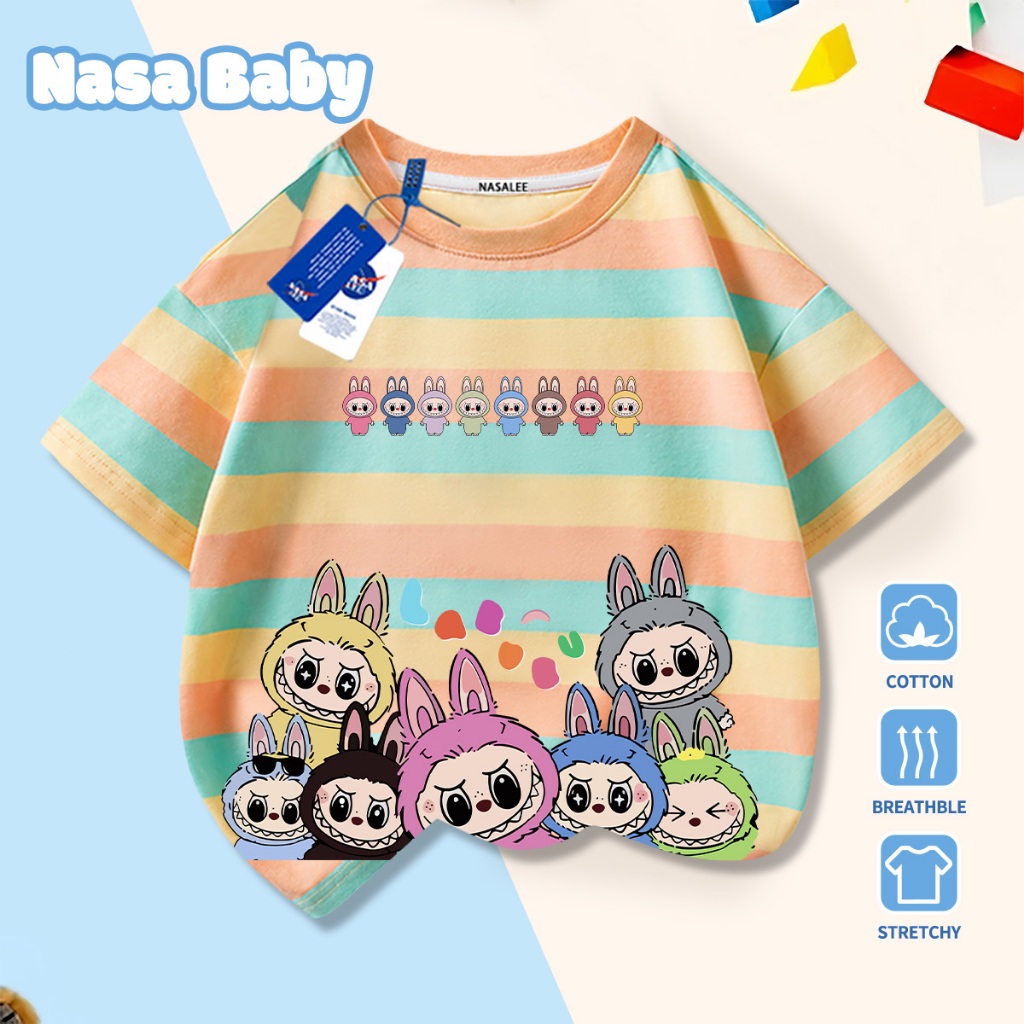 【จัดส่งวันเดียวกัน】เสื้อยืดผ้าฝ้ายเด็กลายลาบูบูจาก NASA เหมาะสำหรับเด็กผู้ชายและเด็กผู้หญิง สวมใส่สบาย ระบายอากาศได้ดี
