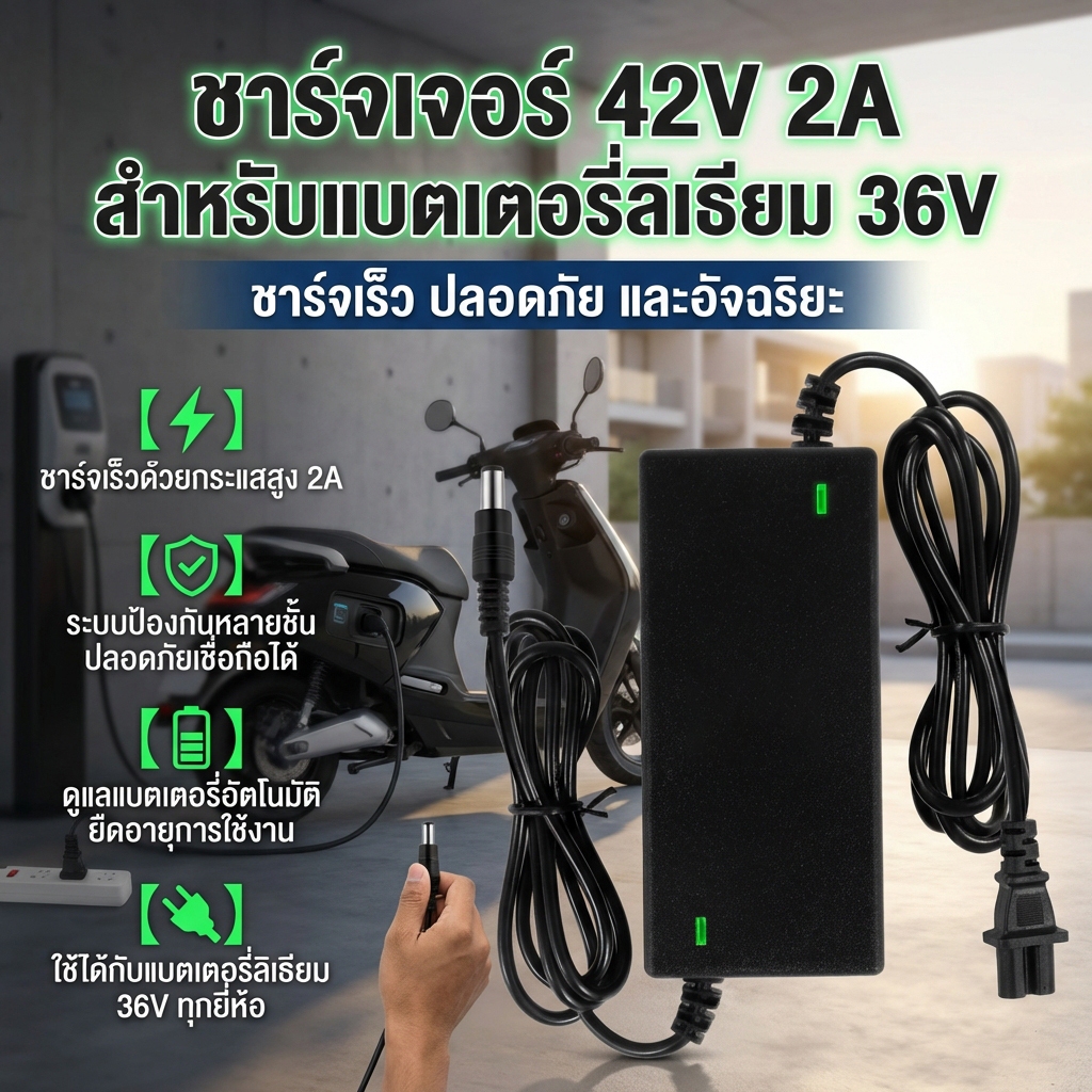 42v 2A Charger ปลอดภัยไฟฟ้าสกู๊ตเตอร์ Charger สมาร์ทไฟฟ้าจักรยานแบตเตอรี่ Charger เปลี่ยน ที่ชาร์จ เครื่อง สำหรับ ชาร์จจักรยานไฟฟ้า มอเตอร์ไฟฟ้า