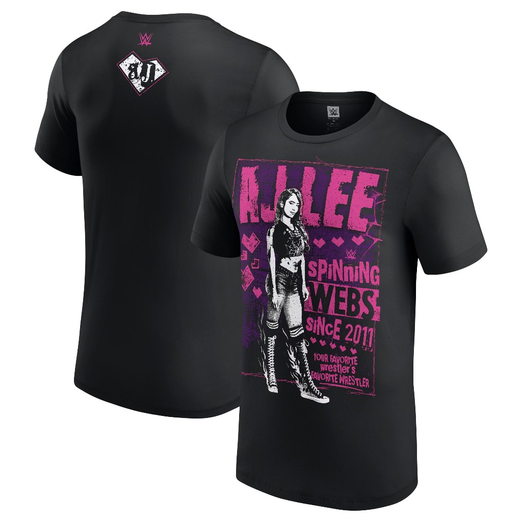 ใหม่ Wwe Mens Black AJ Lee Spinning Webs ตั้งแต่ปี 2011 เสื้อยืด