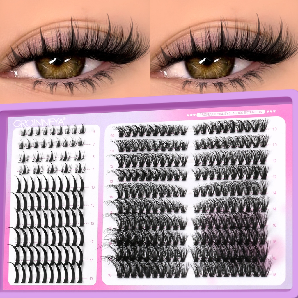 GROINNEYA Clustered Eyelashes Voluminous Cat Eye Eyelashes Wet tip Lower Hybrid Eyelashes Extension