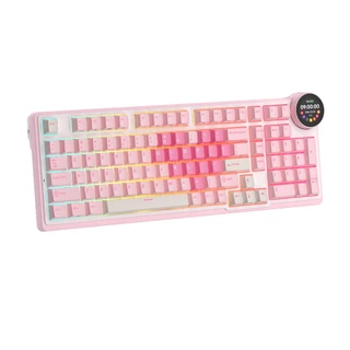 Royal Kludge RK N99 สีชมพู Melody 98 คีย์ Tri-Mode RGB แบบมีสายบลูทูธ 2.4G ไร้สายพร้อมหน้าจอ TFT แป้นพิมพ์เครื่องกล