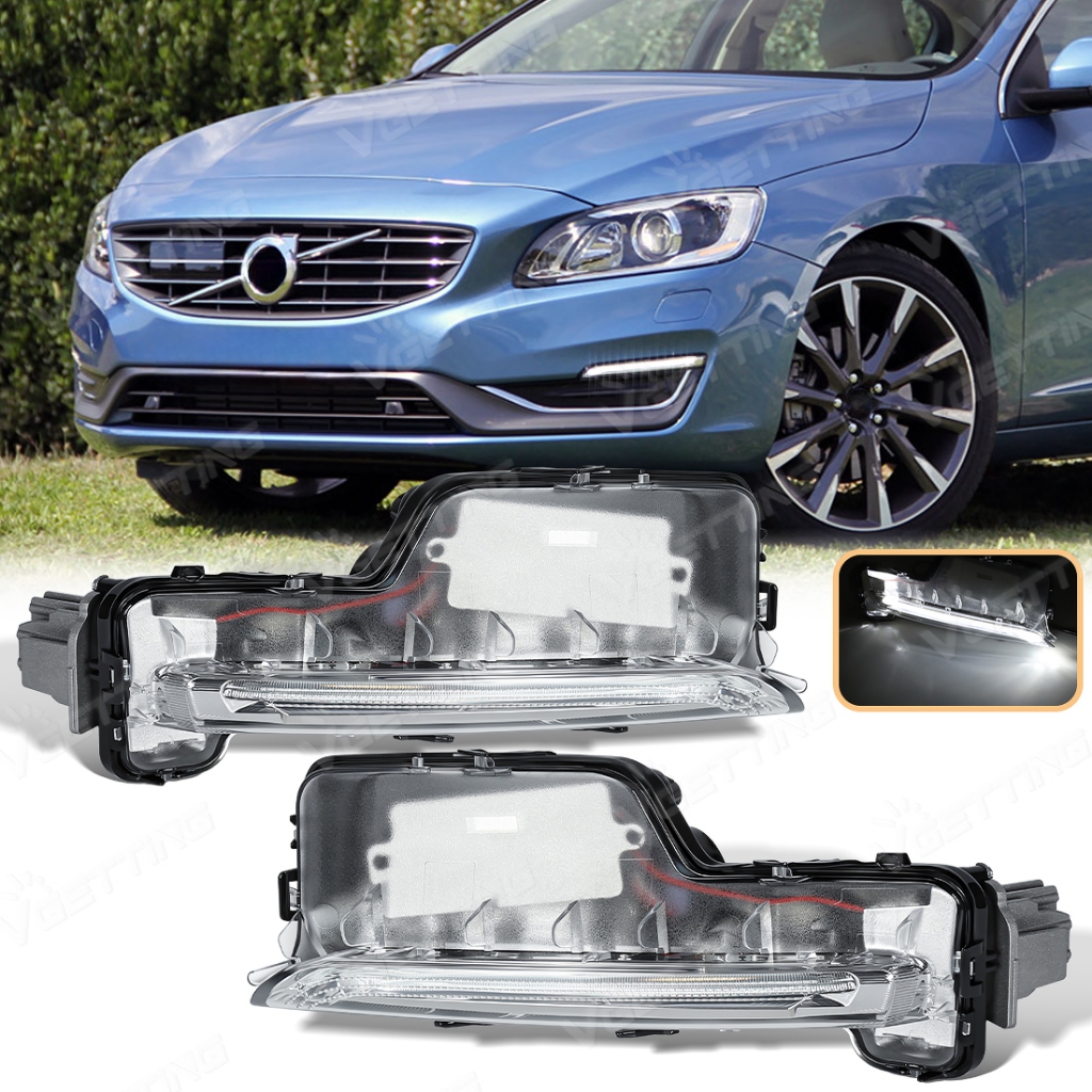 LED DRL สําหรับ Volvo S60 2014 2015 2016 2017 2018 ไฟวิ่งกลางวันด้านหน้า Bumer ขับรถหมอก 31434567 31434568 ไฟตัดหมอก 12V