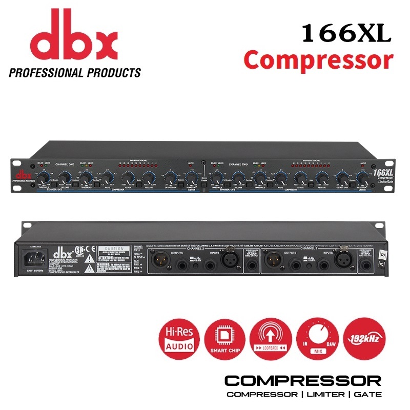 Dbx 166XL คอมเพรสเซอร์ Professional Dual Channel Indentation Splitter, ไม่มีเสียงรบกวน, ซับวูฟเฟอร์ 