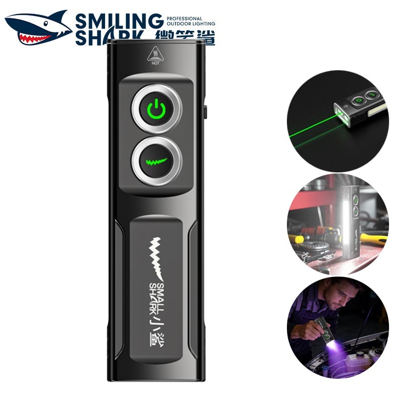 SmilingShark T02 ไฟฉาย led เล็ก 3 อิน 1 ตัวชี้เลเซอร์สีเขียว ด้วย ยูวีสีม่วง คบเพลิง แม่เหล็ก ซังฟลั