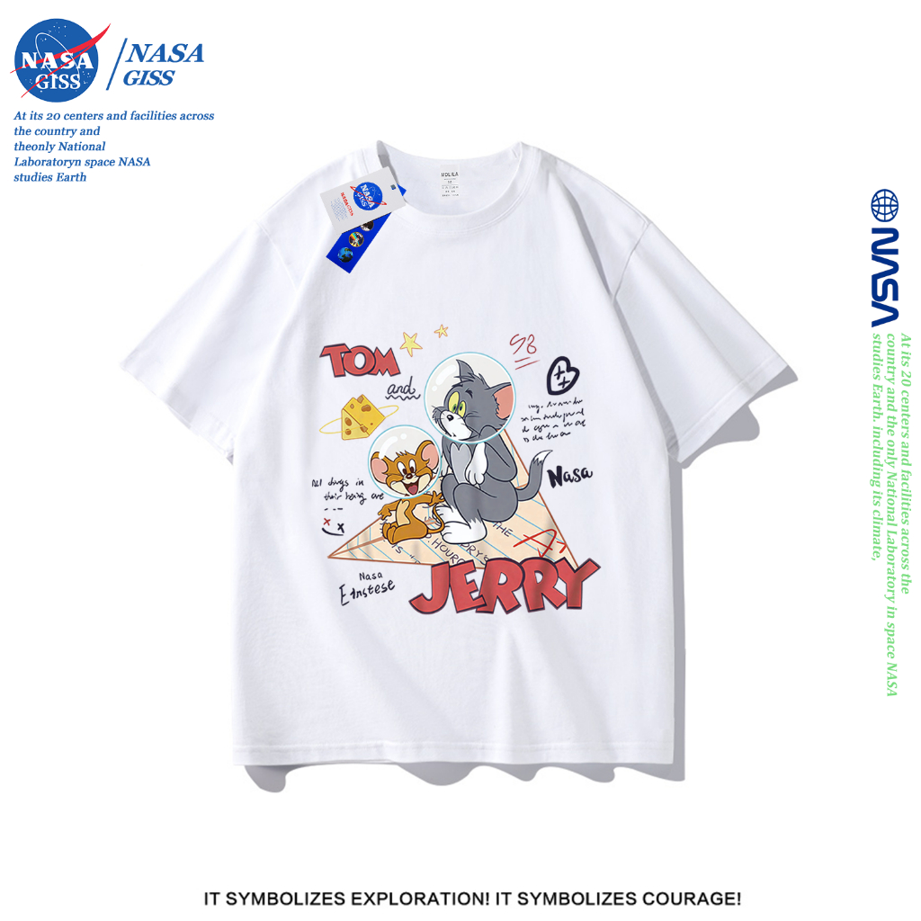 NASA เสื้อยืดชายหญิงแขนสั้น สไตล์ลำลอง summer Tom Jerry พิมพ์ลาย คอตตอน คอกลม หลวมและระบายอากาศ