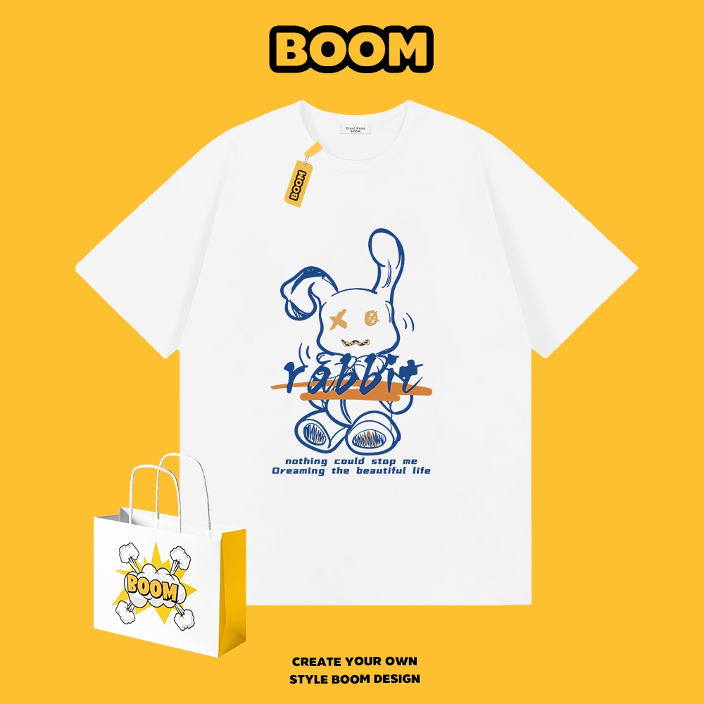 BOOM เสื้อยืดคอกลม ใส่ได้ทั้งชายและหญิง ผ้าฝ้าย 100% ระบายอากาศดี ผ้านุ่ม ไม่ขึ้นขุย เหมาะสำหรับเยาวชน