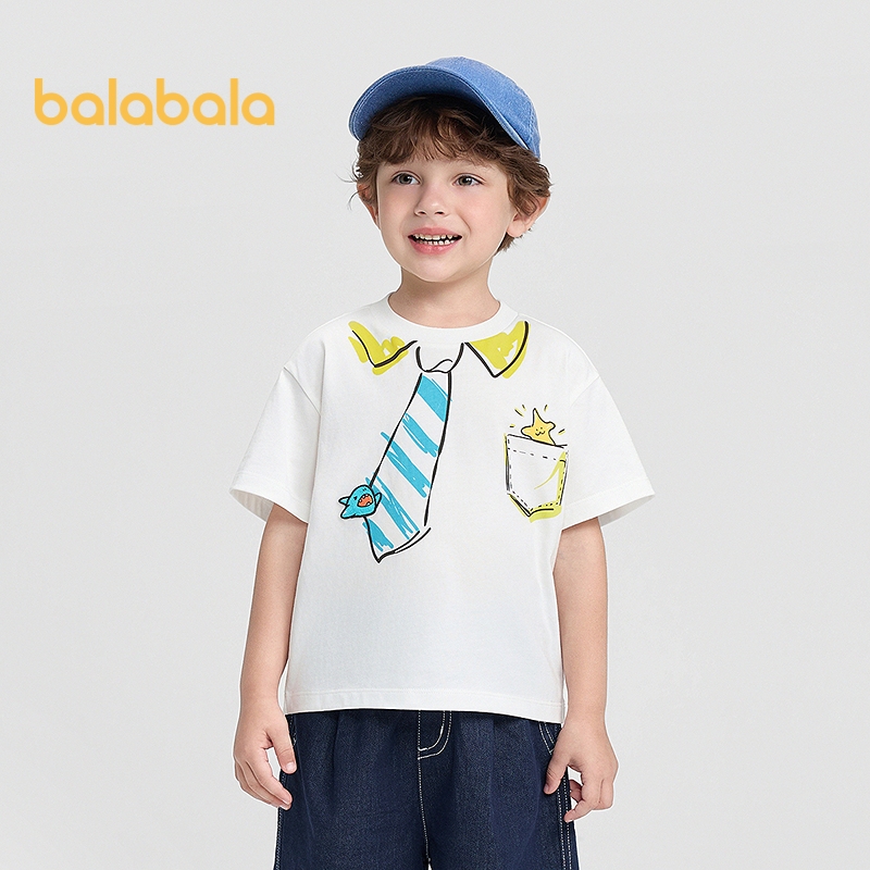 เสื้อยืดเด็ก BALABALA แขนสั้น ผ้าฝ้ายอเมริกัน พิมพ์ลาย adorable สำหรับเด็กชายและเด็กหญิง เหมาะสำหรับการเล่นและการสวมใส่ทุกวัน
