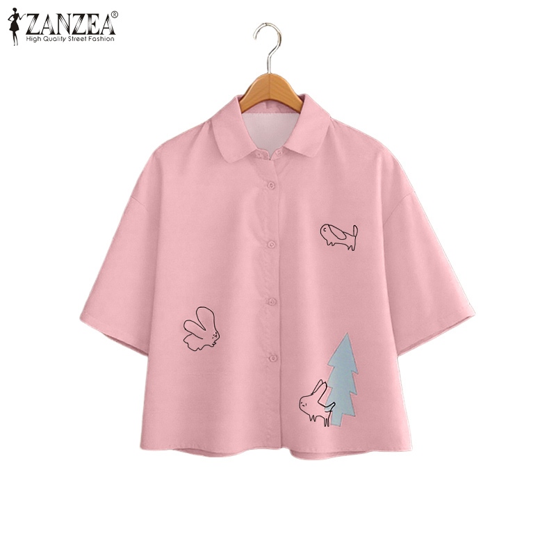 ZANZEA ซานเซีย เสื้อเชิ๊ตแขนสั้นผู้หญิง สไตล์เกาหลี ลายพิมพ์สนุกๆ ใส่ได้ทุกวัน ราคา ถูกที่สุด ดีลบีเคเค แกลเลอรีภาพที่ 6