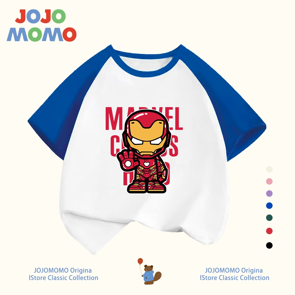 【จัดส่งภายใน 24 ชั่วโมง】เสื้อยืดเด็ก แขนสั้น เสื้อยืดสีบล็อก ลาย Iron Man​ ผ้าฝ้าย 100% ใส่สบาย ระบายอากาศดี