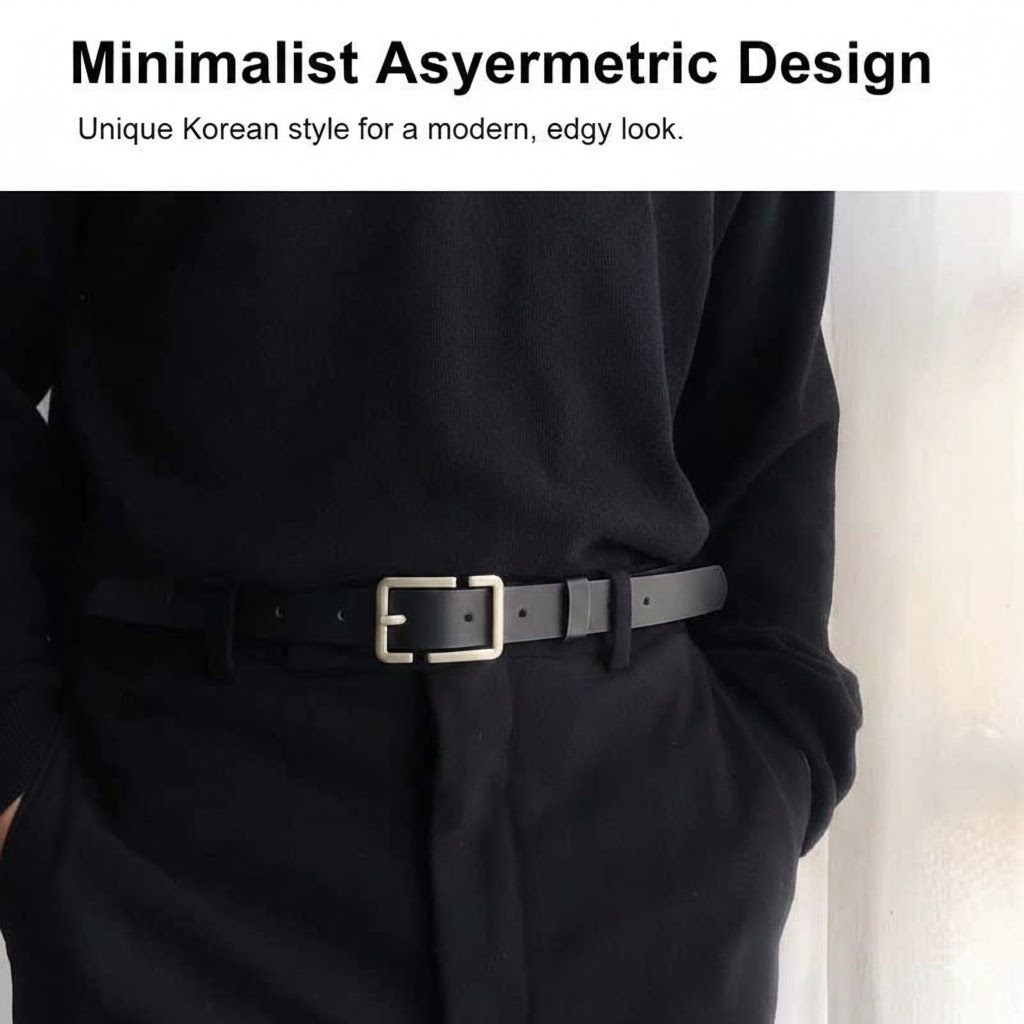 Unisex เกาหลีไม่สมมาตรเข็มขัดสีทึบ Minimalist ปรับสีดําสําหรับแฟชั่นสัปดาห์ Streetwear ธุรกิจชุดลําลอง