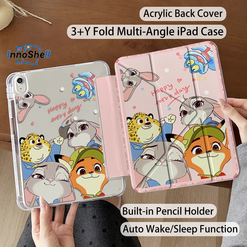 🚚ส่งใน24ชม🚚เคสiPad พับแบบY อะคริลิคใส Zootopia มีที่ใส่ปากกา รองรับ Gen9 Air6 Air7 Pro11 2025 Gen11