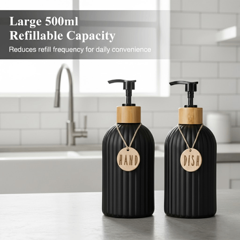 ห้องครัวห้องน้ําสบู่ 500ml ลายขวดรีฟิลสีดําสีขาวสําหรับจาน Liquid ล้างมือ Minimalist Living เป็นมิตรกับสิ่งแวดล้อม Choice