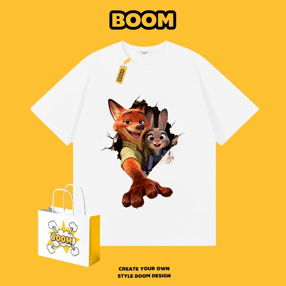 BOOM เสื้อยืดชายหญิงแขนสั้น เสื้อยืดคอกลม Judy Nick ลายการ์ตูน ผ้าฝ้าย 100% ระบายอากาศดี เหมาะสำหรับเยาวชน