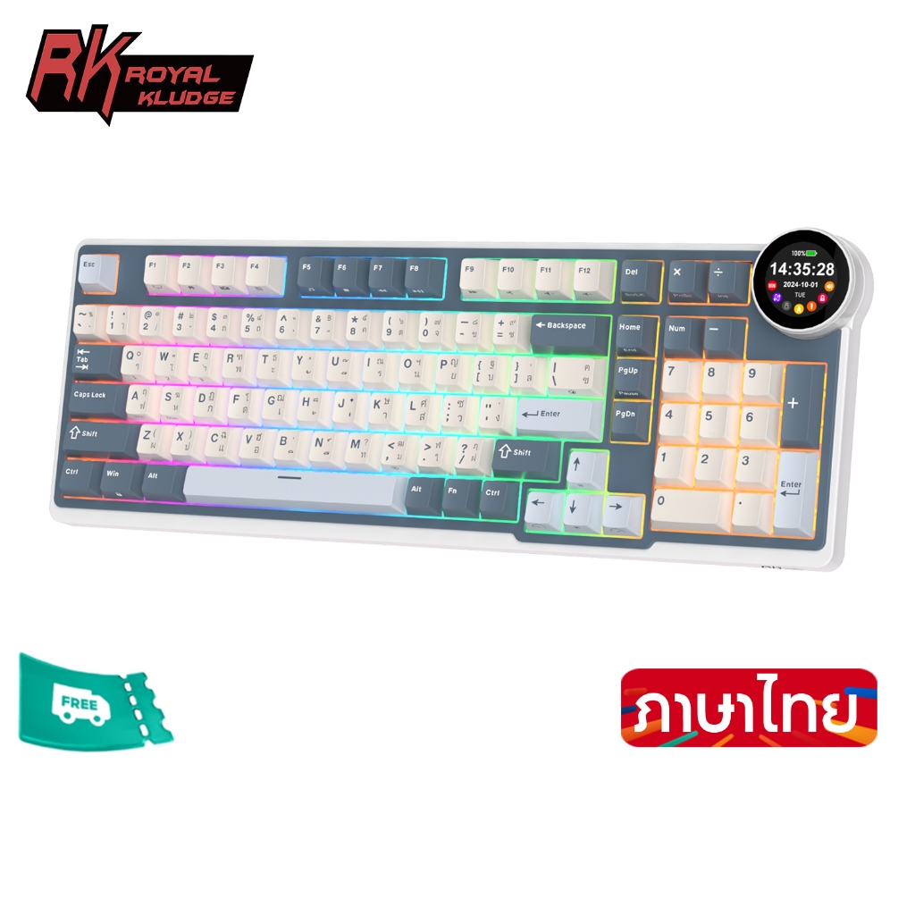 Royal Kludge RK N99 Moon 98 Key Tri-Mode RGB แบบมีสายบลูทูธ 2.4G ไร้สายพร้อมหน้าจอ TFT แป้นพิมพ์เครื