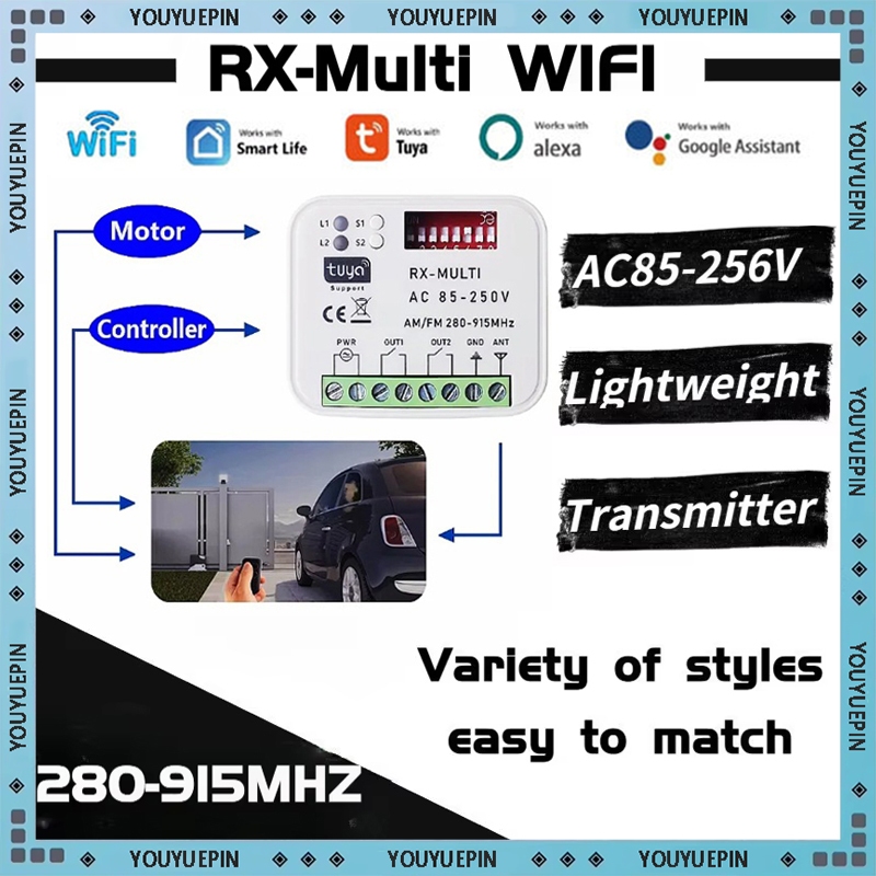 Universal WIFI โรงรถประตูรีโมทคอนโทรล 2CH Controller สมาร์ทสวิทช์ 433 868MHz Tuya ความถี่ 280-915MHz