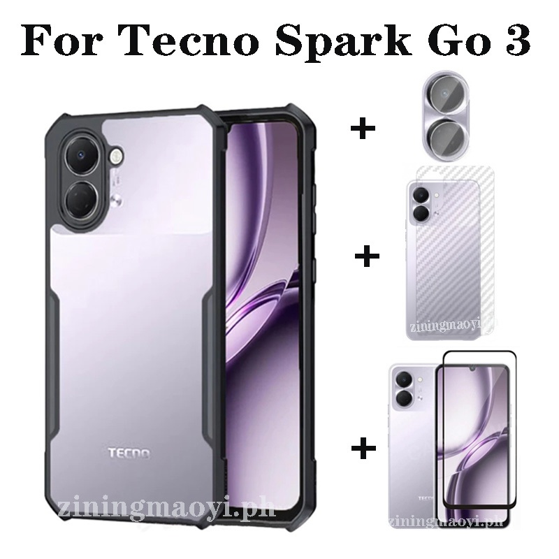 4in1 Tecno Spark Go 3 เคสโทรศัพท์กันกระแทกสําหรับ Tecno Spark Go3 Go2 Go1 1S กระจกนิรภัยเต็มรูปแบบแล