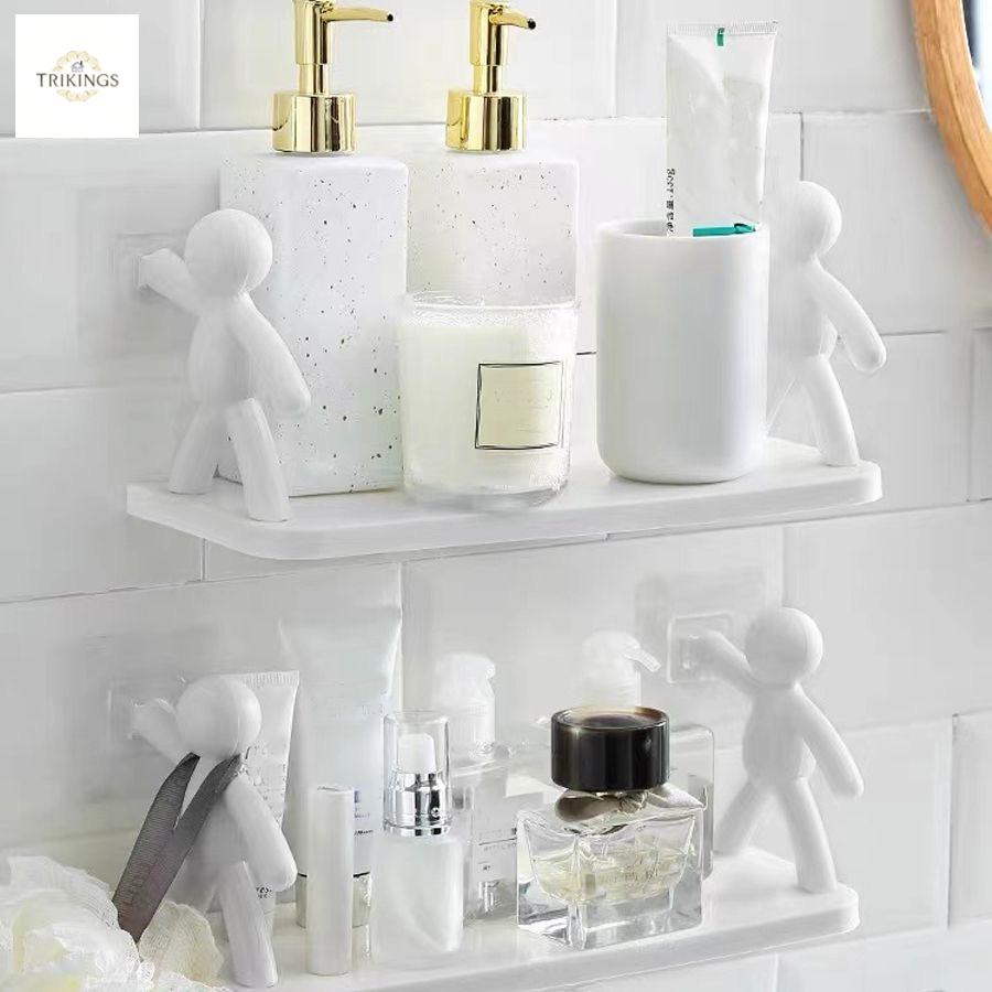 Trikings Perforated Wall-Mounted Storage Rack ห้องน้ําห้องครัวน่ารัก Little People ชั้นวาง