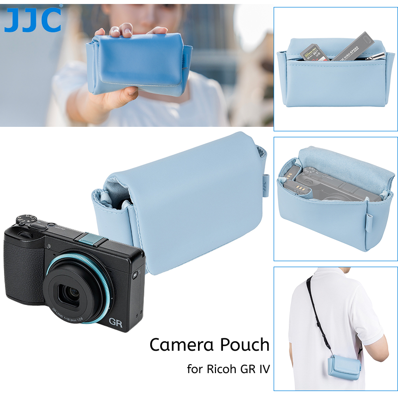 JJC กระเป๋ากล้องกระเป๋าปิดแม่เหล็กสําหรับ Ricoh GR IV GRIV GR4 กล้อง & DB-120 DB120 แบตเตอรี่, สไตล์สดสีฟ้ากระเป๋าเก็บ