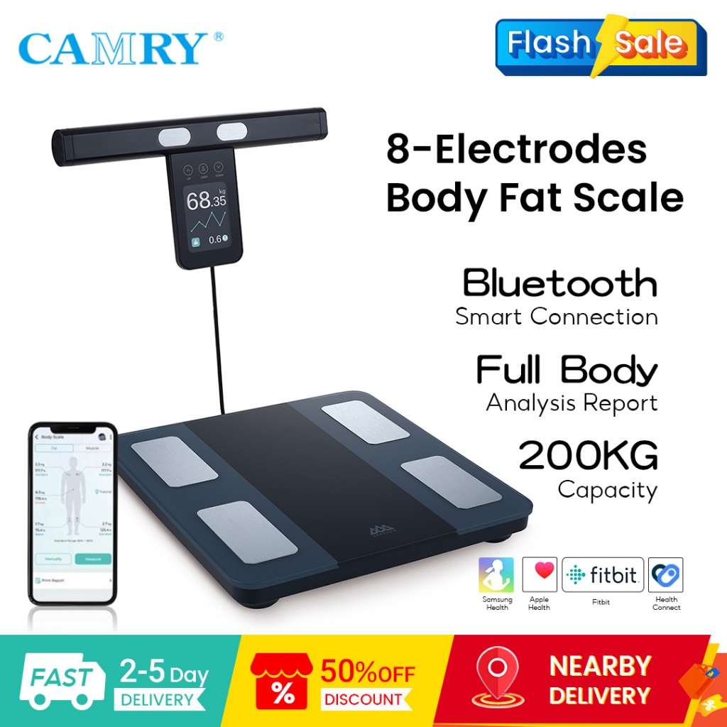CAMRY iF2840A 8-Electrodes Smart Body Fat Scale 3.36" หน้าจอ TFT 200 กก. ความจุสูงและรายงานสุขภาพ
