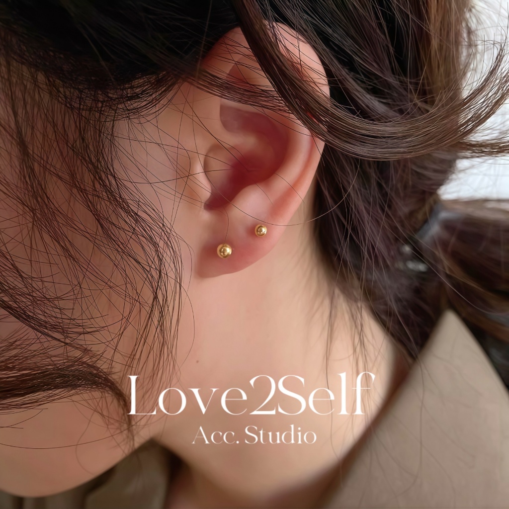 Love2Self E161 Hypoallergenic สแตนเลส Golden Ball กระดูกอ่อนสตั๊ดต่างหูผู้หญิงผู้ชาย Non Tarnish