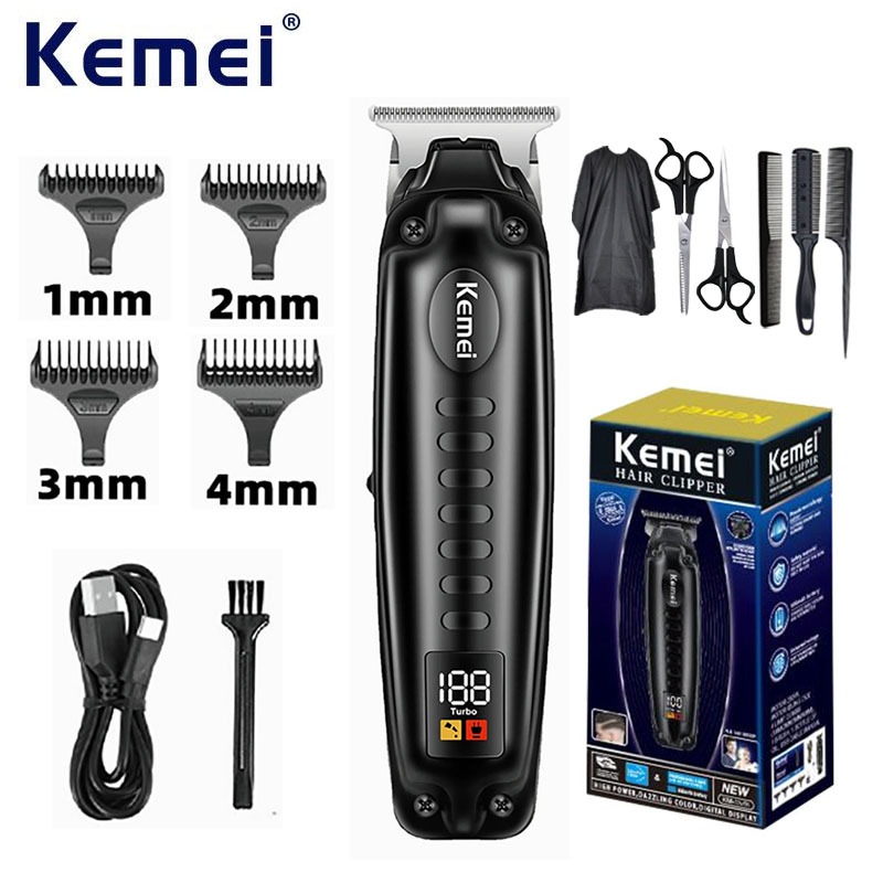 Kemei KM-1578 ปัตตาเลี่ยน T-Blade Zero Gap เครื่องตัดผมกันขอบ แกะลาย จอ LED ชาร์จไฟได้ สำหรับช่างตัดผมมืออาชีพ