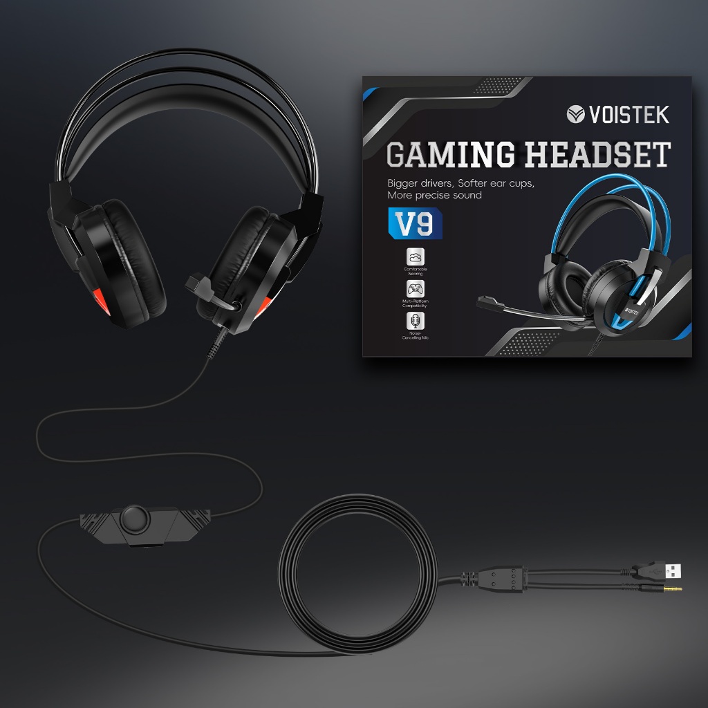 ผู้ขายท้องถิ่นVoistek V9 เกมชุดหูฟังหูฟังไมโครโฟนสําหรับเล่นเกม RGB สีสันแสงปรับระดับเสียงควบคุมหูฟัง PC Major