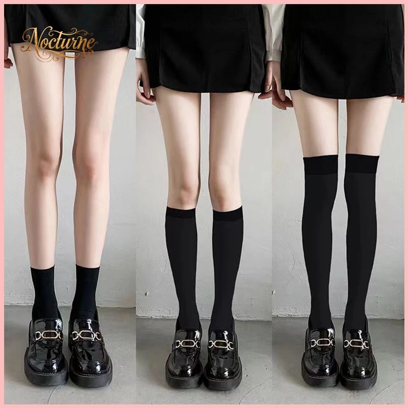 🚙พร้อมส่งในไทย🧦ถุงเท้าเข่าสีขาว แถบสีดำ ในสไตล์วิทยาลัยแบบเกาหลีและญี่ปุ่น