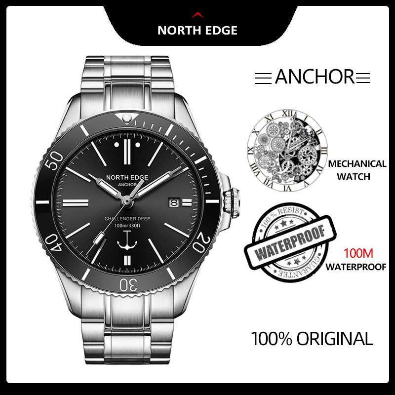 North Edge ANCHOR นาฬิกาข้อมืออัตโนมัติผู้ชาย กระจกแซฟไฟร์ Miyota 8215 กันน้ำ 100 เมตร สีน้ำเงิน 42 มม.