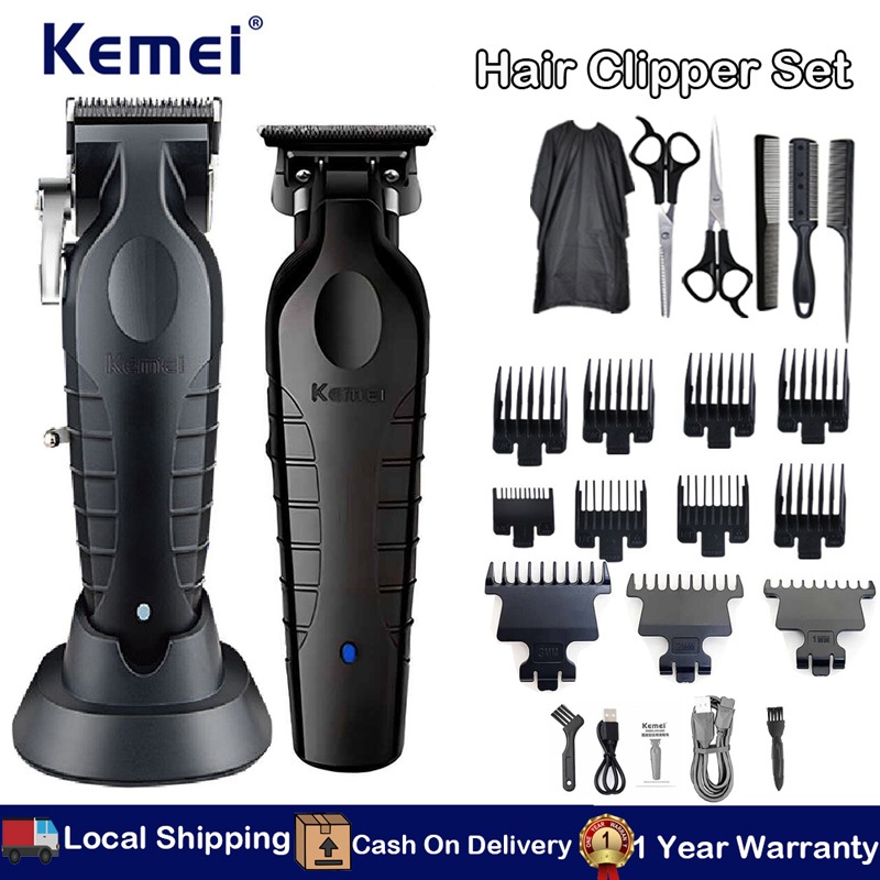 Kemei KM-2299 + KM-2296 ชุดปัตตาเลี่ยนมืออาชีพ เครื่องตัดผมไร้สาย Zero Gap T-Blade สำหรับร้านบาร์เบอร์ ช่างตัดผม