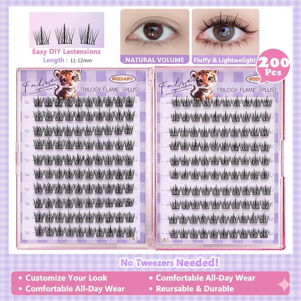 BQI Glue-Free Big Curl Natural False Lashes – 10 แถว Easy On & Off, ขนตานํากลับมาใช้ใหม่สําหรับสวมใส่ทุกวันและแต่งหน้าปาร์ตี้