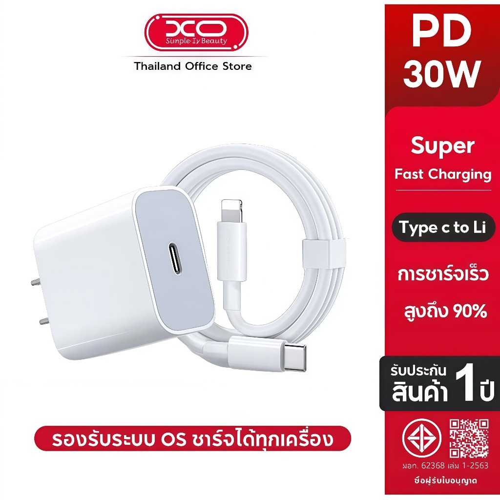 【รับประกัน 1 ปี】ชาร์จไว PD 30w charger type c to Li สายชาร์จเร็ว+หัวชาร์จชาร์จคุณภาพสูง สำหรับ iP6 7 8 x xr 11 12 14 -17