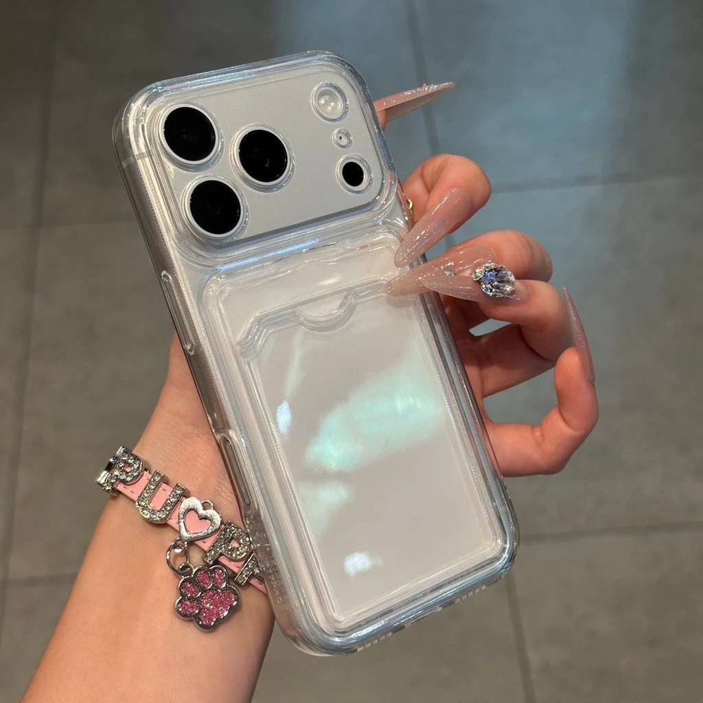 หรูหราโปร่งใสช่องใส่การ์ดกระเป๋าสตางค์สําหรับiPhone 16 17 Pro Max, 17airกันกระแทกกรณีอะคริลิคใสสําหรับiPhone 16 15 14 12 11 Pro Max 14Plus 15Plus 16Plus