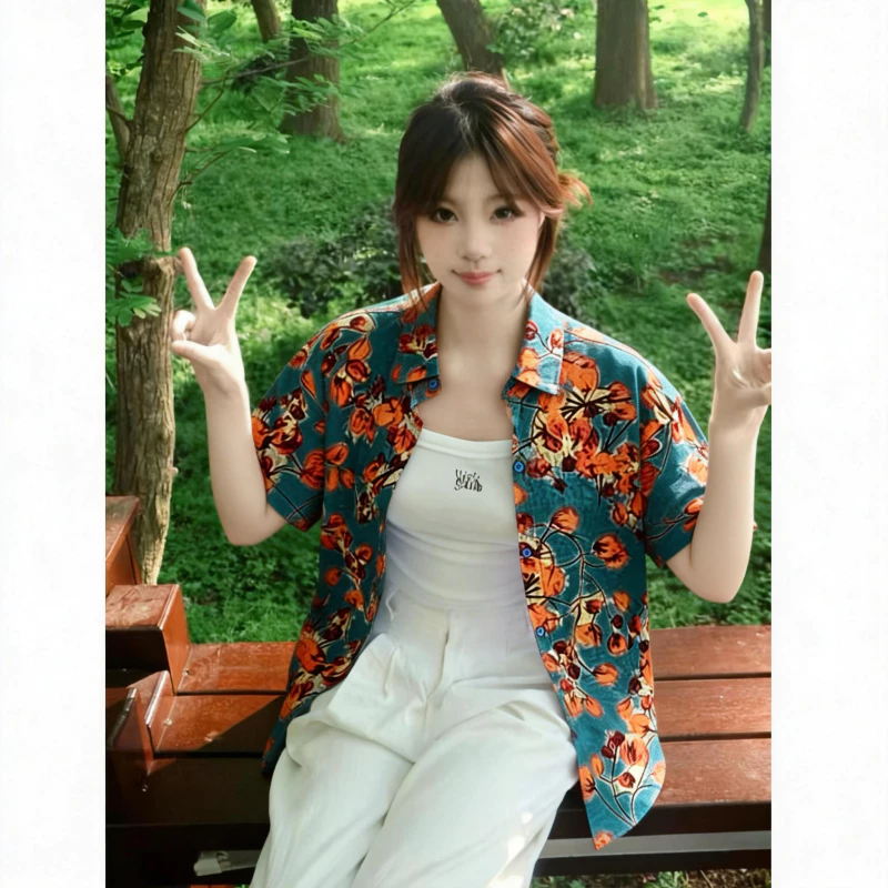 Hawaii Shirt เสื้อเชิ้ตแขนสั้น ลายดอกไม้ สไตล์เรโทร thumbnail 5