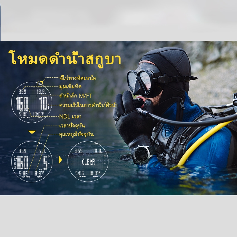 NORTH EDGE นาฬิกาผู้ชายสไตล์ Professional สำหรับดำน้ำอิสระ ดำน้ำว่ายน้ำ Scuba Diving กันน้ำ 100M สำหรับกิจกรรมกลางแจ้ง เครื่องวัดความสูง บารอมิเตอร์ เข็มทิศ ปีนเขา AQUA สำหรับผู้ชาย - รูปที่ 3