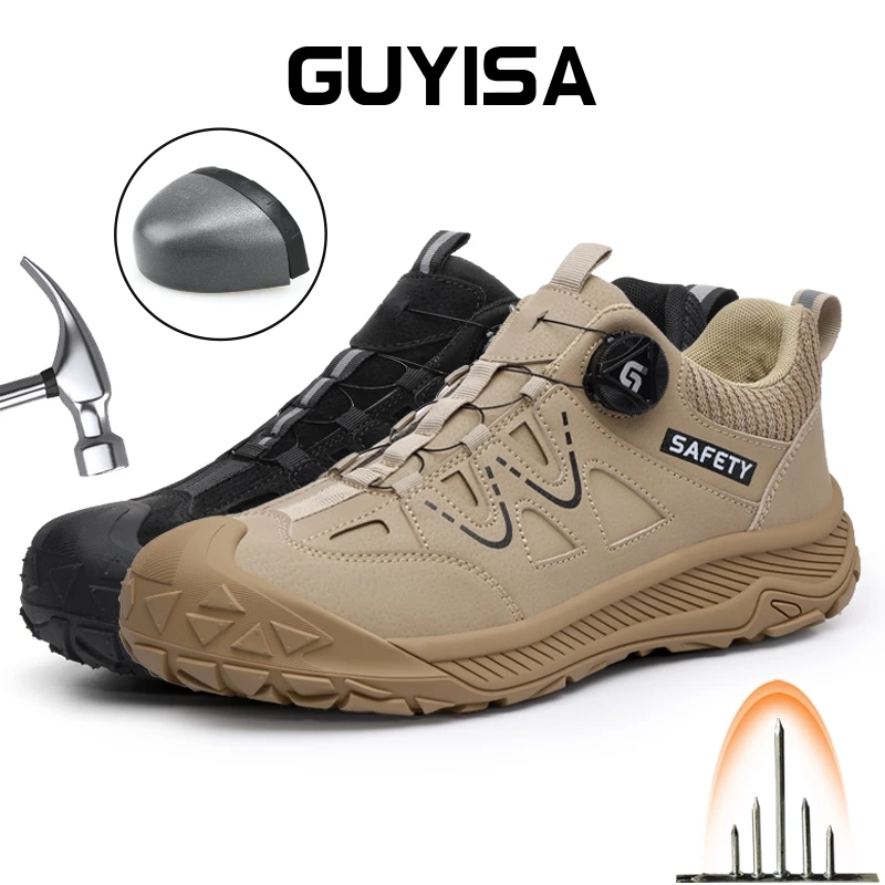 GUYISA รองเท้านิรภัยหัวเหล็กกันน้ําฤดูร้อนรองเท้าทํางานด้านล่างยางตัดต่ํา 5052L 37-45