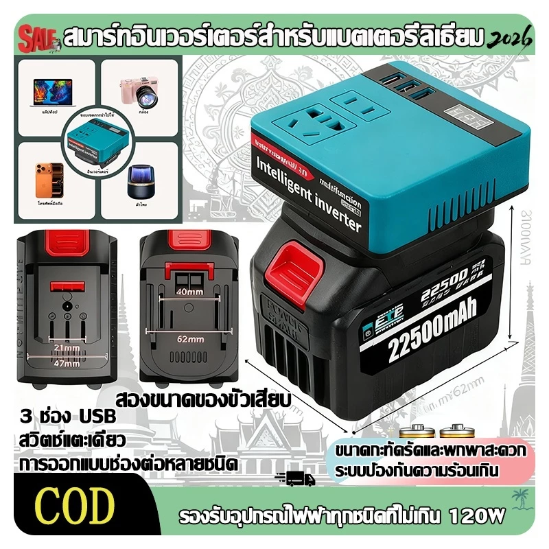 อินเวอร์เตอร์แบตเตอรี่ลิเธียมอินเวอร์เตอร์แบตเตอรี่เครื่องมือทางไฟฟ้า AC220V/ DC5V/20V อินเวอร์เตอร์การดำเนินงานกลางแจ้งพร้อมพอร์ตUSBเหมาะสำหรับ Makita