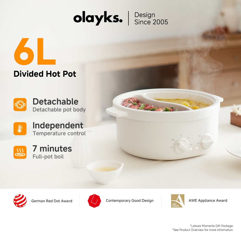 Olayks หม้อไฟไฟฟ้าแบบมีแผ่นกั้น ขนาดใหญ่ 6 ลิตร กระทะชาบูไฟฟ้าเคลือบกันติด 2 ด้าน รองรับการทำชาบู 2 รสชาติ กำลังไฟ 2200W พร้อมระบบควบคุมอุณหภูมิ 5 ระดับ สำหรับมื้ออาหารค่ำของครอบครัว – โปรปัง