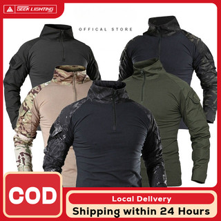 【COD Local Delivery】Men Long-sleeved T-shirt Frog Suit Stretch Field Quick-drying Camouflage Outdoor Pattern for Men