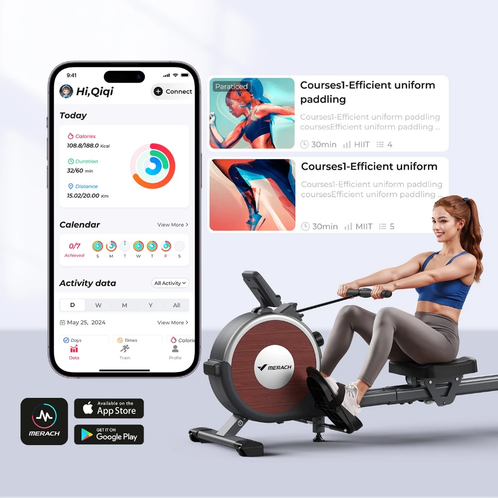 MERACH Rowing Machine เครื่องออกกำลังกายแบบกรรเชียงบก ปรับความต้านทานได้ 150 กก น้ำหนักความจุการออกกำลังกาย