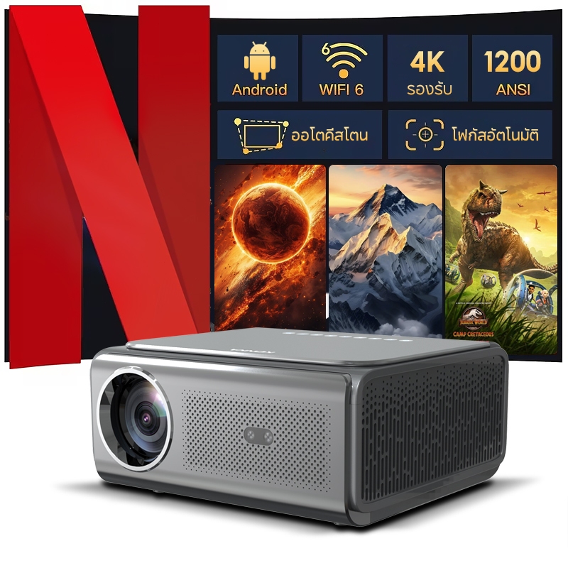 KONKA H31 1080P 4K WiFi และ Bluetooth โปรเจ็กเตอร์พกพาแบบขาตั้งปรับได้ 180° Android
