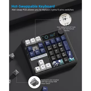 Womier SK30 คีย์บอร์ด Numpad พร้อมหน้าจอ & Knob Bluetooth5.0/2.4G/Type-C ปะเก็นไร้สายแป้นพิมพ์ตัวเลขสําหรับ PC