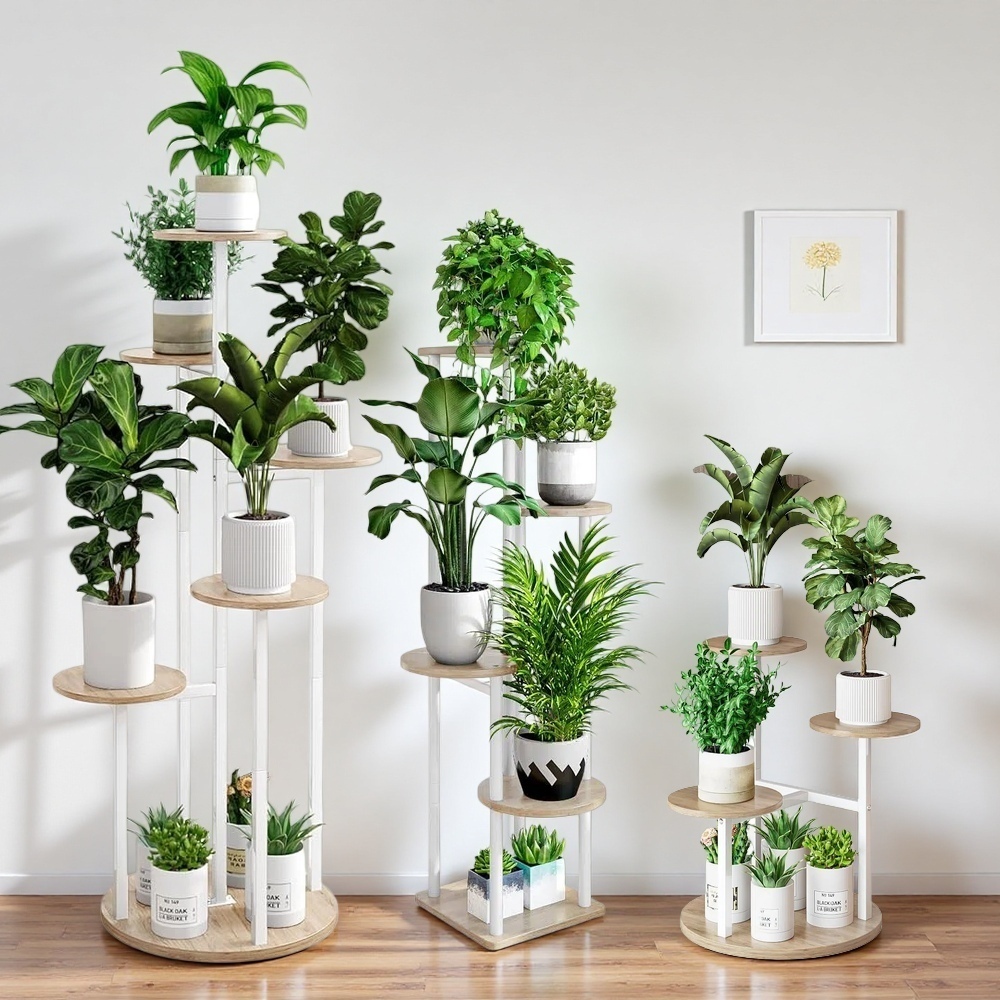 COD แฟชั่นใหม่ 4/5/6 ชั้นอเนกประสงค์โลหะและไม้ Shelving Rack ขาตั้งดอกไม้หน่วยห้องครัวห้องน้ําห้องนอน-ZKJ