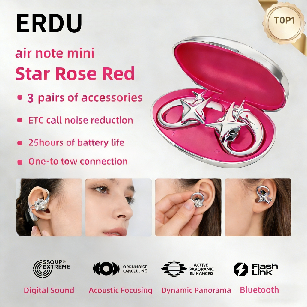 【ERDU】 หูฟังไร้สายแบบ True Wireless บลูทูธ 5.4 เล่นได้ 30 ชม. รองรับการโทรแบบ AI Clear เชื่อมต่อหลาย