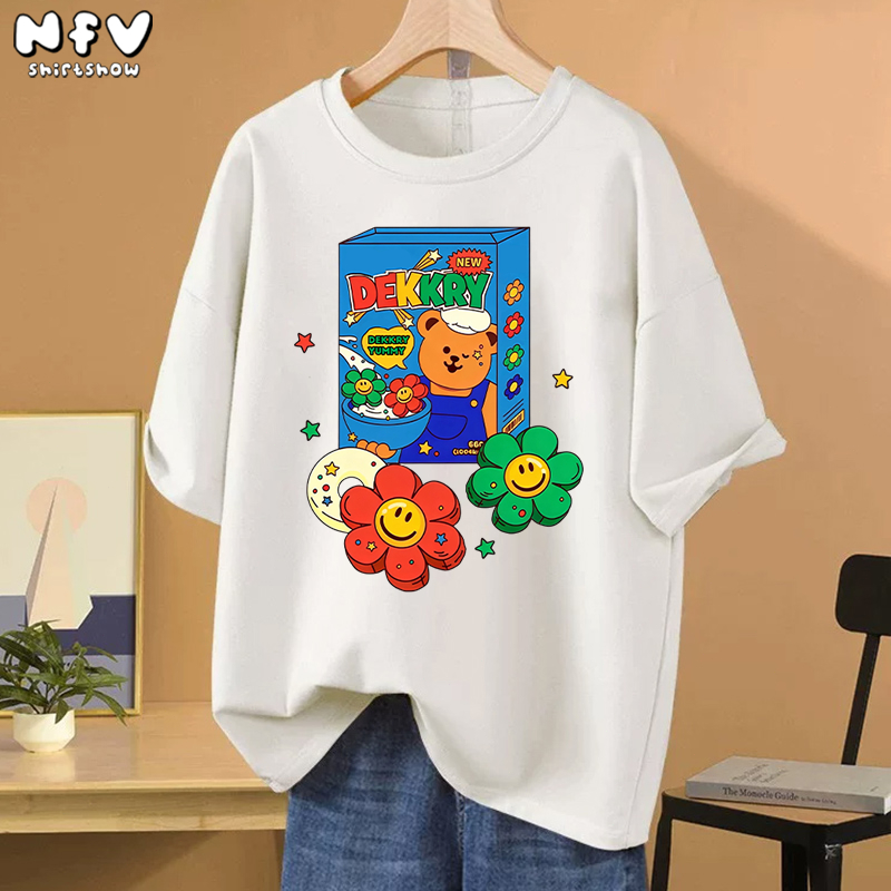 【จัดส่งตลอด 24 ชั่วโมง】 NFV มาใหม่✨ดอกไม้ลายดอกไม้ เสื้อยืดผู้หญิงสไตล์เกาหลี ทรงหลวม แฟชั่น ระบายอากาศ oversize YG4224
