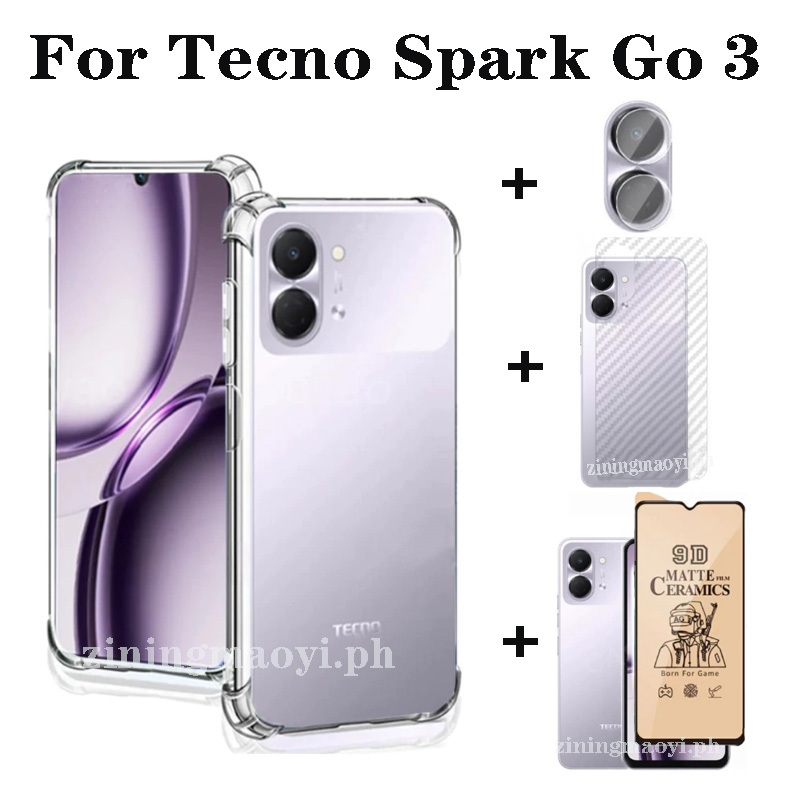 4in1 Tecno Spark Go 3 กันกระแทกนุ่มโปร่งใสเคสโทรศัพท์สําหรับ Spark Go 2 Go 2025 2024 Go1S ฟิล์มเซราม
