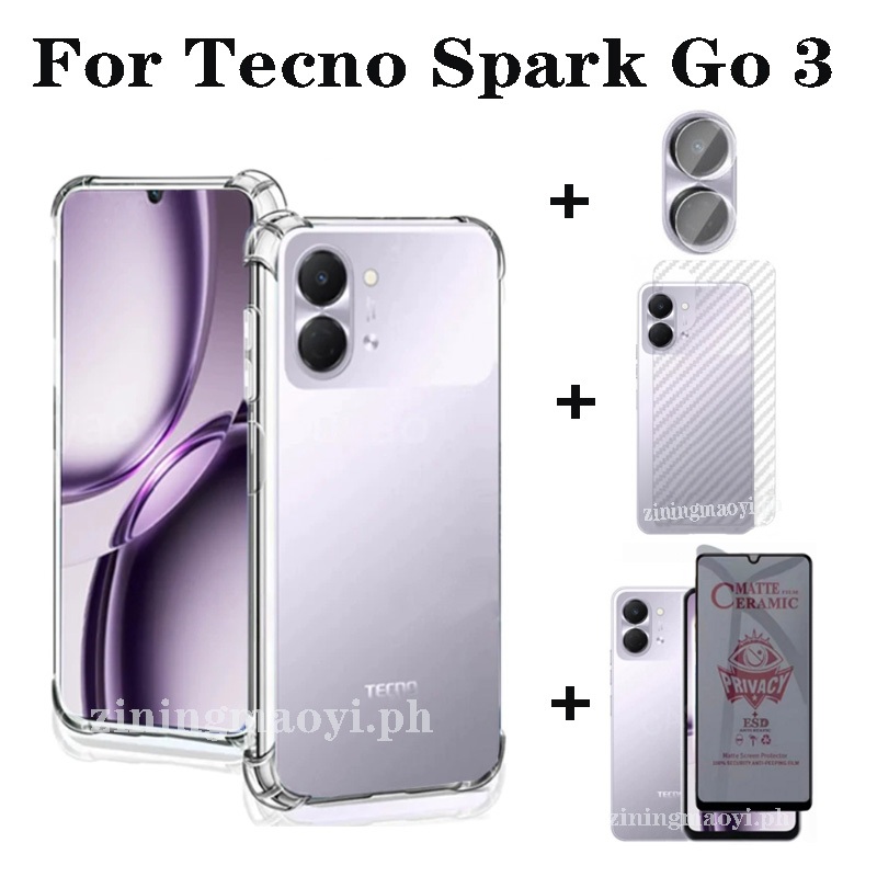 4in1 Tecno Spark Go 3 กันกระแทกเคสโทรศัพท์โปร่งใสนุ่มสําหรับ Spark Go 2 Go 2025 2024 Go1S ฟิล์มป้องก