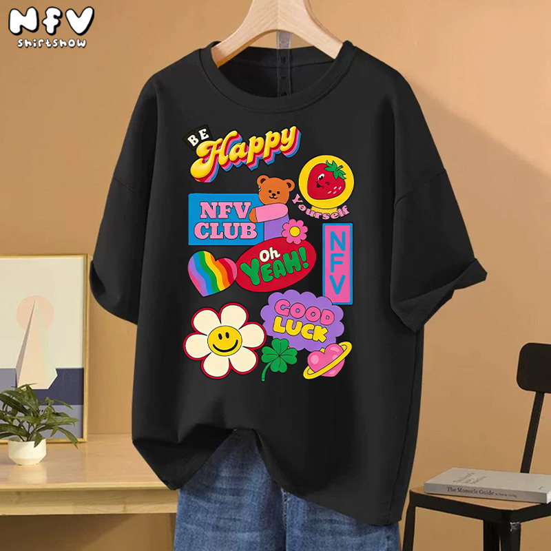 【จัดส่งตลอด 24 ชั่วโมง】 NFV ใหม่ล่าสุด✨ดอกไม้ลายดอกไม้ เสื้อยืดคอกลมแขนสั้น ทรงหลวม cotton 100% YG4254 – โปรปัง