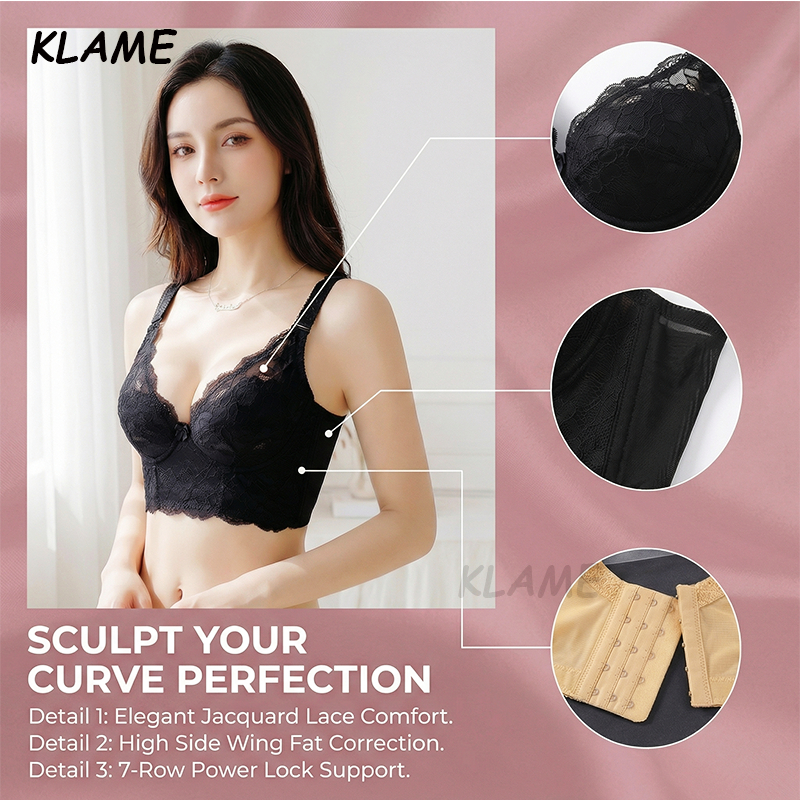 Klame คุณภาพสูง BCDEF Plus ขนาด Bra ชุดชั้นในสตรีเซ็กซี่ลึก V คอ Bralette ลูกไม้ดอกไม้ปรับ Push Up B